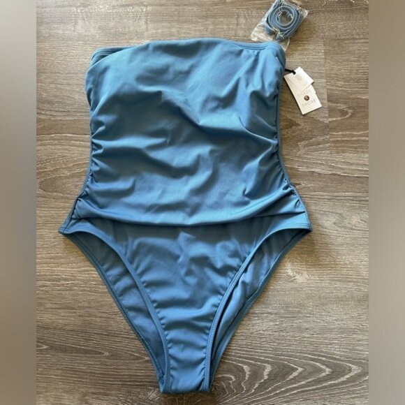 Ribbed Bandeau Cheeky One Piece Swimsuit NWT - Picture 2 of 4